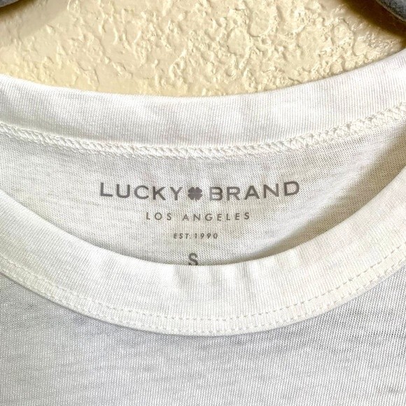 Lucky Brand white tank top DONT WORRY BE LUCKY tank top size S boho bohemian - Picture 7 of 7